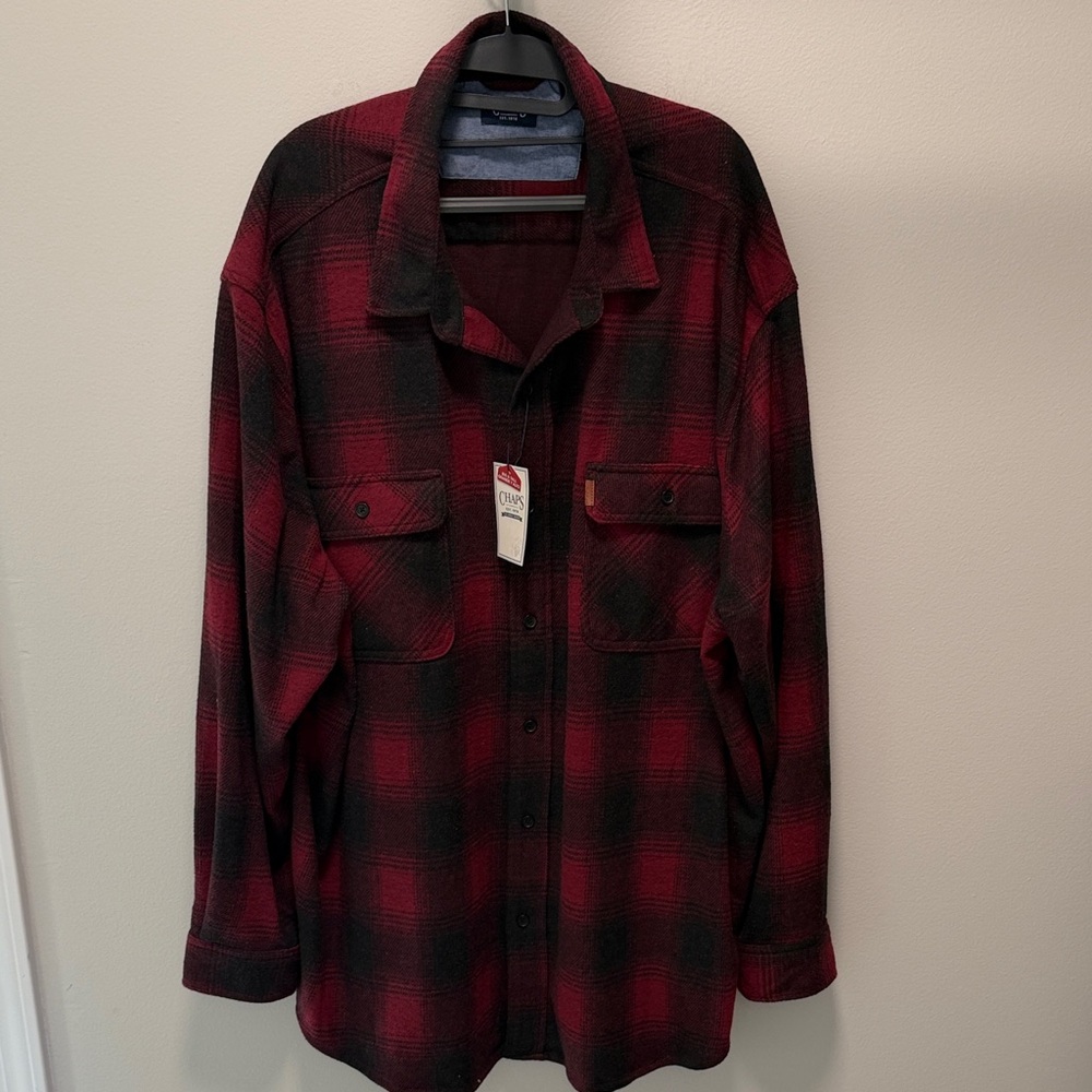 NWT Chaps Dark Red and Black Plaid Flannel Jacket Size 4XB Big and Tall Men’s